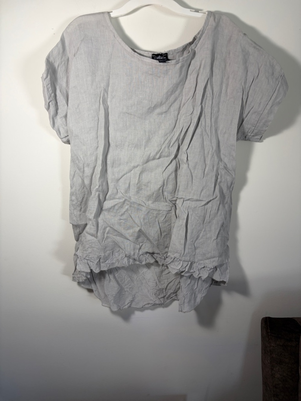 La Marais Light Gray 100% Linen - Open Back Paneled Tubic Top- XL